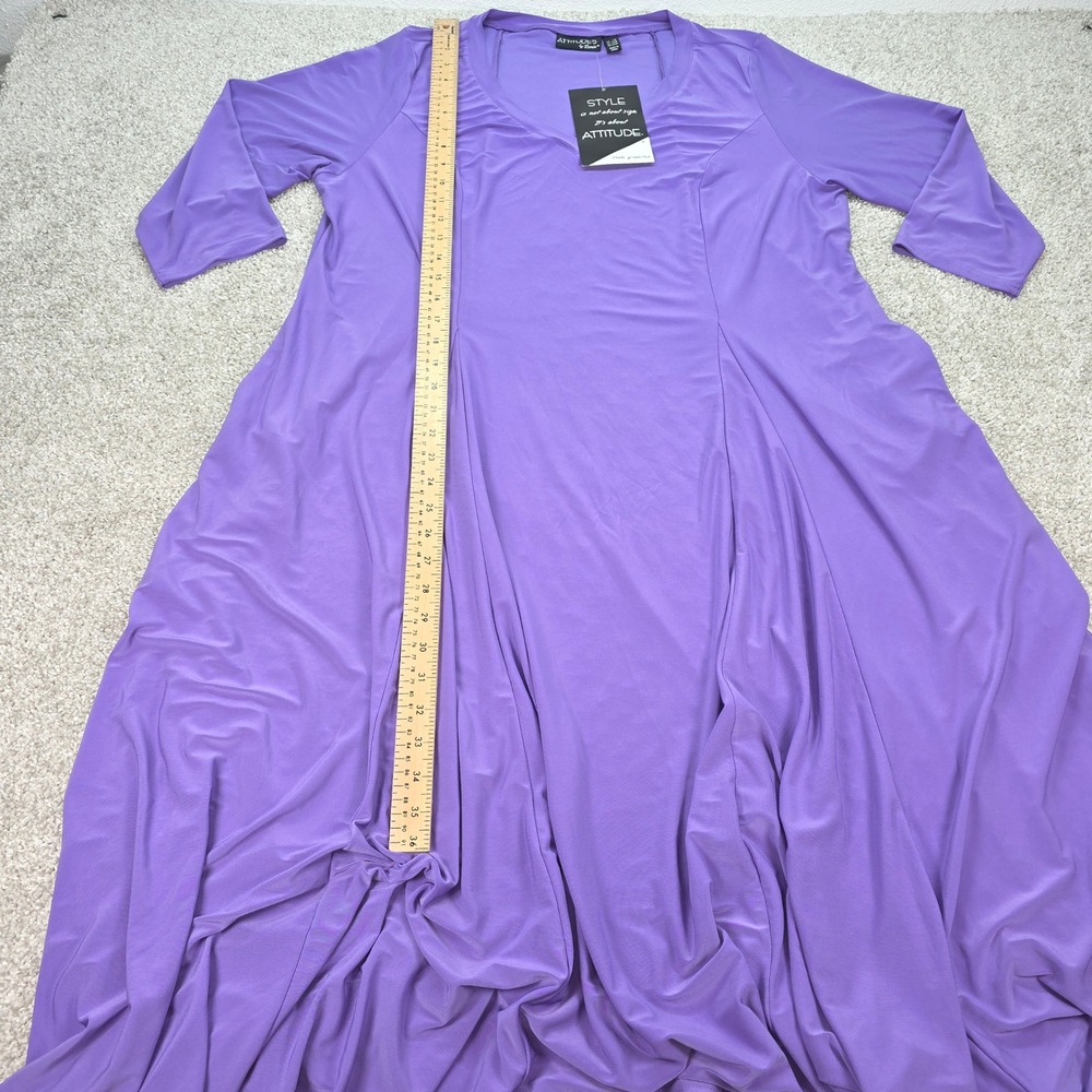 Attitudes by Renee Purple Como Jersey V-Neck Godet Midi Dress 1XP NEW - Picture 3 of 8